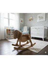 Resim Missidea Ahşap Sallanan At Deri Oturaklı Eğitici Ve Güvenli Tasarım +3 Yaş 