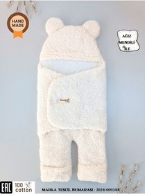 Resim Bebek Dış Kundak Battaniyesi Welsoft Ekstra Uzun Kışlık Peluş Ayakları Açılabilen Uyku Tulumu 0-12ay Ekru 