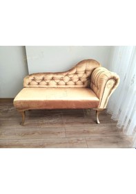 Resim Ters Kol Dekoratif Bihter Koltuk Josefin Puf 120 Cm Gold Ayak Vizon 