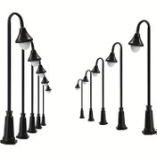 Resim 10 adet T13-01 12V Mini Siyah Metal Sokak Lambaları Beyaz Işık Ampulleri ile - DIY Mikro Peyzaj & Bahçe Model Sahnesi için Mükemmel, Dayanıklı Demir Yapı, Bahçe Aydınlatması|Şık Metalik Bitiş|Gerçekçi Minyatür 