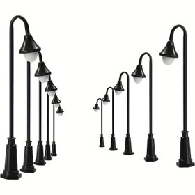 Resim 10 adet T13-01 12V Mini Siyah Metal Sokak Lambaları Beyaz Işık Ampulleri ile - DIY Mikro Peyzaj & Bahçe Model Sahnesi için Mükemmel, Dayanıklı Demir Yapı, Bahçe Aydınlatması|Şık Metalik Bitiş|Gerçekçi Minyatür 