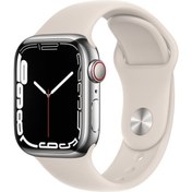 Resim Watch Series 7 GPS + Cellular 45mm Silver Stainless Steel Case with Starlight Sport Band - Re Apple