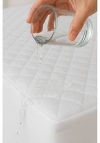 Resim Yatak Alezi Pamuklu Kapitone Fitted Full Kenar Sıvı Geçirmez Yatak Koruyucu Beyaz 