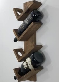 Resim Doğal Ahşap Vintage Şaraplık, Şarap Rafı, 4'lü Retro Ahşap Şaraplık, Meşe 