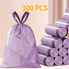 Resim Ev Kullanımı için 100 adet Taşınabilir Çöp Torbası, Parti Mor Çöp Torbası 