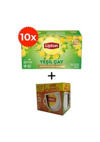 Resim Lipton Osmantus Çiçek Bahçesi Aromalı Yeşil Çay 18li X 10 Adet + Hediye Lipton Kupa 
