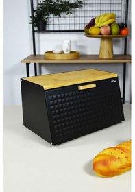 Resim Metal Ekmeklik - Ekmek Saklama Kutusu Bambulu Siyah 