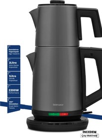 Resim Goldmaster İncedem IN-6306AN Damlatmaz Ağız Çelik Çay Makinesi ve Su Isıtıcısı Antrasit 