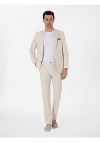Resim Cacharel Ekru Slim Fit Keten Karışımlı Takım Elbise Bej 