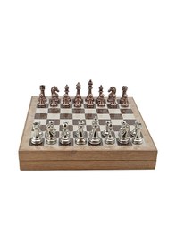 Resim Gifthome Metal Klasik Satranç Takımı Antik Ve Rustik Desenli Mdf Sandıklı Satranç Tahtası 36x36x6 Cm. 