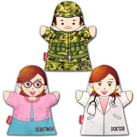 Resim 3 Parça Meslekler El Kukla Set , Eğitici Oyuncak 