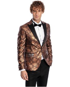 Resim Desenli Slim Fit Kahverengi Erkek Smokin Ceket - Wessi Kahverengi 