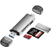 Resim Rogfer 6'sı 1 Arada Usb3.0, Mikro Usb, Type-c - Sd, Tf Kart, U Disk Çok Fonksiyonlu Kart Okuyucu Adaptörü Gümüş 