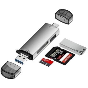 Resim Rogfer 6'sı 1 Arada Usb3.0, Mikro Usb, Type-c - Sd, Tf Kart, U Disk Çok Fonksiyonlu Kart Okuyucu Adaptörü Gümüş 