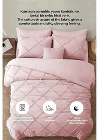 Resim Evlen Home Pamuklu Aimar Yatak Örtüsü Takımı Çift Kişilik Günlük Boho 3 Parça Elyaf Dolgulu Pudra Pudra 