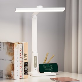 Resim Göz Koruyucu Anti-Parlama LED Masa Lambası, 3 Renk Sıcaklığı ve Ayarlanabilir Parlaklık, Esnek Aydınlatma Yüksekliği İçin Çok Bağlı Kol, 360° Dönebilen Baş, Telefon Tutucu, Büyük Kapasiteli Kalem Tutucu, Tek Dokunuşla Dokunmatik Kontrol, Dahili Şarj Edilebilir Pil, Ev Okuma ve Yazma İçin Uygun, USB Şarj Okuma Lambası, Masaüstü Masa Lambası 