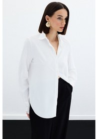 Resim Sateen Düz Klasik Gömlek - Ekru-122325 Ekru 