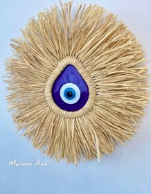 Resim Damla Model Cam Nazar Boncuklu Rafya Duvar Süsü M080 