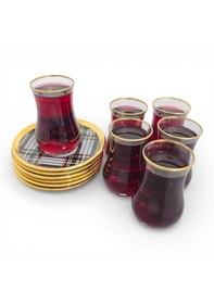 Resim Sudedi Home Gerçek Altın Yaldızlı Gold Ekose 12 Parça Çay Seti Cam Bardak & Cam Tabak Özel Seri Çok renkli 