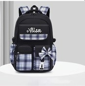 Resim Oldfriend Kişiselleştirilmiş Kurdele Sırt Çantası Kızlar İçin Ayarlanabilir Askılar Büyük Kapasiteli Siyah Siyah 