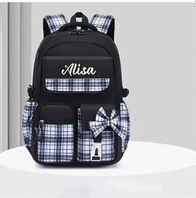 Resim Oldfriend Kişiselleştirilmiş Kurdele Sırt Çantası Kızlar İçin Ayarlanabilir Askılar Büyük Kapasiteli Siyah Siyah 