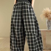 Resim Kadınlar İçin Yüksek Bel Harem Pantolon - Klasik Ekose Desen, Plus Beden Rahat Kesim, Geniş Paça Günlük ve Ofis Giyimi, Her Mevsime Uygun Çok Yönlü Kıyafetler, Yüksek Bel Pantolon, Şık Görünüm, Saydam Olmayan Kumaş, Esnemez Malzeme 
