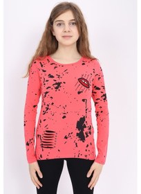 Resim Toontoy Kız Çocuk Sweatshirt Lazer Kesim Dudak Nakışlı Nar Çiçeği 