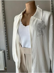 Resim Sublime Butik Kadın Fermuarlı Yazlık Ince Tesettür Beyaz Hırka Gömlek 