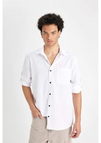 Resim DeFacto Regular Fit Basic Düz Pamuk Karışımlı Uzun Kollu Gömlek D4183AX24AUWT36 