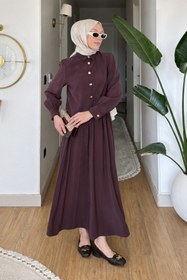 Resim Tesettür Diyarı Yova Modal Kumaş Gömlek- Etek Tesettür Takım- Mürdüm 