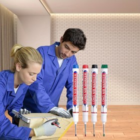 Resim 4 Adet Çok Yüzeyli Derin Delik İşaretleyici Kalemler, Uzun Uçlu, Kırmızı, Siyah, Mavi, Yeşil Yağlı Mürekkep İşaretleyiciler Ahşap İşleri, İnşaat, Kendin Yap El Sanatları, Plastik Malzeme, Elektrik Gerektirmez 