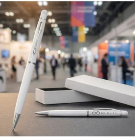 Resim Bk Kurumsal Promosyon 1022 Metal Beyaz Touchpen Kalem Lazer Baskılı Logolu Tükenmez Kalem 10 Adet 