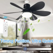 Resim 40W/30W LED Akıllı Tavan Vantilatörü Işıkları, Uzaktan Kumandalı, Altı Siyah Kanatlı, E26/E27 Soketli, Ayarlanabilir Aydınlatma ve Üç Hız Seviyesi, Kolay Kurulum, Yatak Odaları, Mutfaklar ve Küçük Oda İçin Uygun 