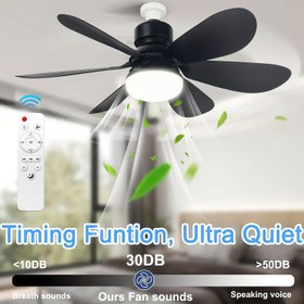 Resim 40W/30W LED Akıllı Tavan Vantilatörü Işıkları, Uzaktan Kumandalı, Altı Siyah Kanatlı, E26/E27 Soketli, Ayarlanabilir Aydınlatma ve Üç Hız Seviyesi, Kolay Kurulum, Yatak Odaları, Mutfaklar ve Küçük Oda İçin Uygun 