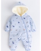 Resim Kapüşonlu Peluş Astarlı Kışlık Kız-erkek Bebek Astronot-kozmonot Tulum Mavi 