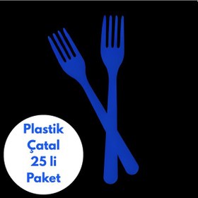 Resim Lacivert Renkli Plastik Çatal 25 Li Paket 