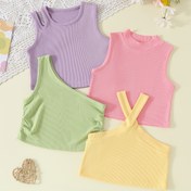 Resim 4'lü Bebek Kız Kolsuz Tank Topları - İlkbahar/Yaz Rahat Düz Renk, Konforlu Polyester Karışımı, Güvenli Uyum için Ayarlanabilir Askılar, Oynak Bebek Giyim|Kolsuz Bebek Üstleri|Esnek Bebek Giyim, Bebek Kız Kıyafetleri 