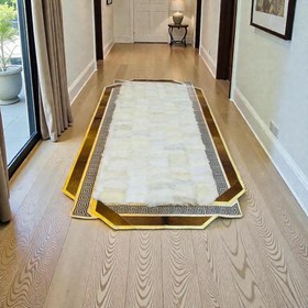 Resim Altın Bordürlü Krem Toscana Kürk Koridor Halısı – Şık ve Prestijli Tasarım - 120x170 cm 