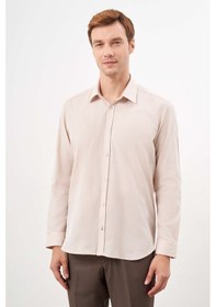 Resim Erkek Bej Pamuk Düz Desen Sert Yaka Regular Fit Gömlek 24mc004125653 Bej Bej 