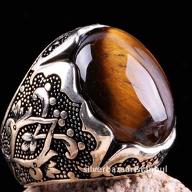 Resim Tigers Eye Stone Jewelry Solid 925 Sterling Silver Men Ring - US: 13.75 / 72 mm / Turk: 32 