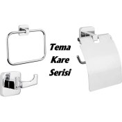 Resim Arçe Tema Kare Yuvarlak Havluluk Kapaklı Kağıtlık 2 Li Bornoz Askılık 