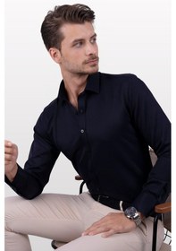 Resim Etikmen Lacivert Saten Slimfit Hediye Kutulu Erkek Gömlek Lacivert 