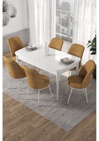 Resim Canisa Kor Serisi, Beyaz Açılabilir 70x114 Yemek Masa Takımı 6 Cappucino Sandalye Masa Beyaz Sandalyeler Cappucıno 