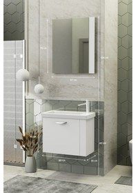 Resim Biani Maxila 60 cm Banyo Dolabı,Seramik Lavabolu, Aynalı,Lavabo Dahil,Mdf,Beyaz 