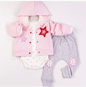 Resim Yeni Doğan 3-6 Ay Kız Bebek Takımı Yıldızlı Kapişon Açık Pembe Açık Pembe 