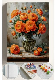 Resim Sayılarla Boyama Seti Numaralı Tuval Fırça Boya 40x50 Cm - Turuncu Güller 