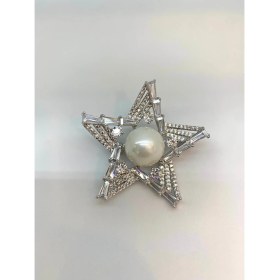 Resim Modamugo Zirkon Taşlı Incili Yıldız Broş Rodyum 