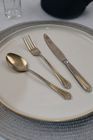 Resim Lugga Maya Eskitme Gold Tatlı Çatal Kaşık Bıçak Takımı 18 Parça 