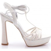 Resim Dgn 2005 Kadın İpli Topuklu Abiye Ayakkabi Beyaz Baskılı 