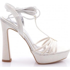 Resim Dgn 2005 Kadın İpli Topuklu Abiye Ayakkabi Beyaz Baskılı 